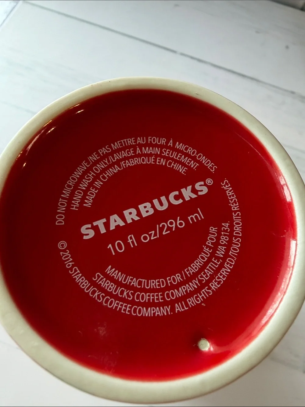 Starbucks Red Ceramic Tumbler with Gold Accents